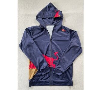 Red Bull Mens Medium Full Zip Hoodie Navy Blue Racing Graphic Lightweight Jacket